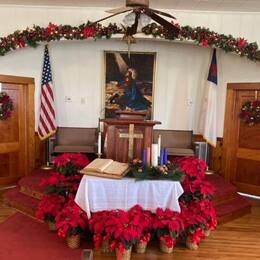 The sanctuary decorated for Christmas