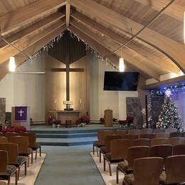 The sanctuary decorated for Christmas