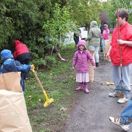 Church yard cleanup with help from Exceeds all Expectations