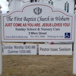 Woburn First Baptist Church sign