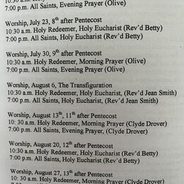 2023 Summer services schedule