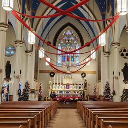 The sanctuary decorated for Christmas