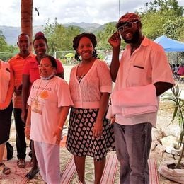 Pastor Georges Franck, right, with volunteers at the 2017 medical clinic in Haiti.