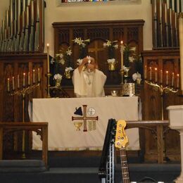 Pastor Haberer celebrating Communion on Easter Sunday