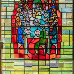 Patrick Pollen stain glass window of the Last Supper, Church of St John the Evangelist, Ballinteer