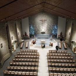 The sanctuary decorated for Christmas