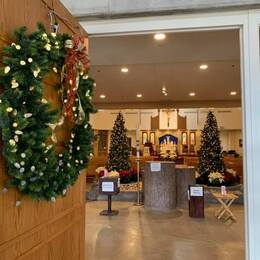 The sanctuary decorated for Christmas