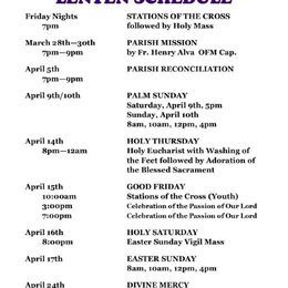 2022 LENTEN SCHEDULE