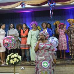 Sister Liness Ofuya leading the Mother's Choir ministration - We are Women of Favour