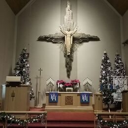 The sanctuary decorated for Christmas