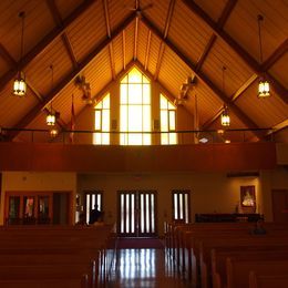 Pews in sunlight