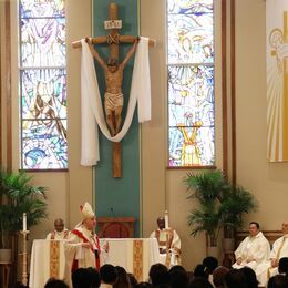 The sanctuary decorated for Easter