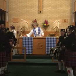 Members of the Iowa Scottish Pipes and Drums at St Luke’s