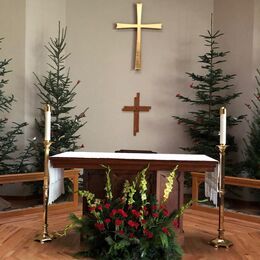 The sanctuary decorated for Christmas