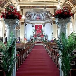 The sanctuary decorated for Palm Sunday