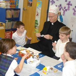 Kindergarten birthday breakfast with Fr. Jerry Ward