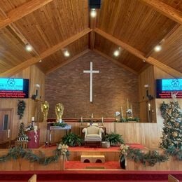 The sanctuary decorated for Christmas