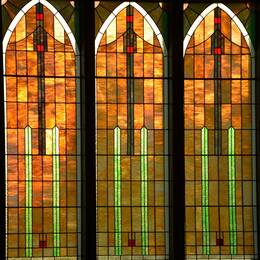 Church window at sunset