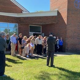 Homecoming October 8th 2023: Dedication of our updated sign and the Global Methodist Church symbol mounted on the church's bell tower.